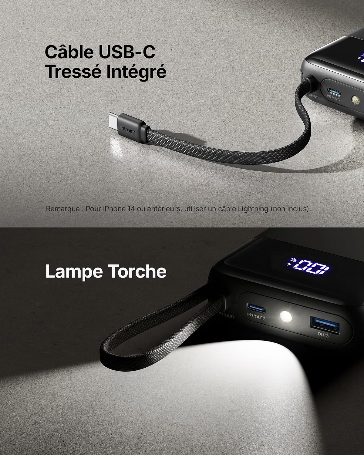 Batterie externe INIU, petit chargeur portable 20 000 mAh, charge rapide 45 W pour voyage