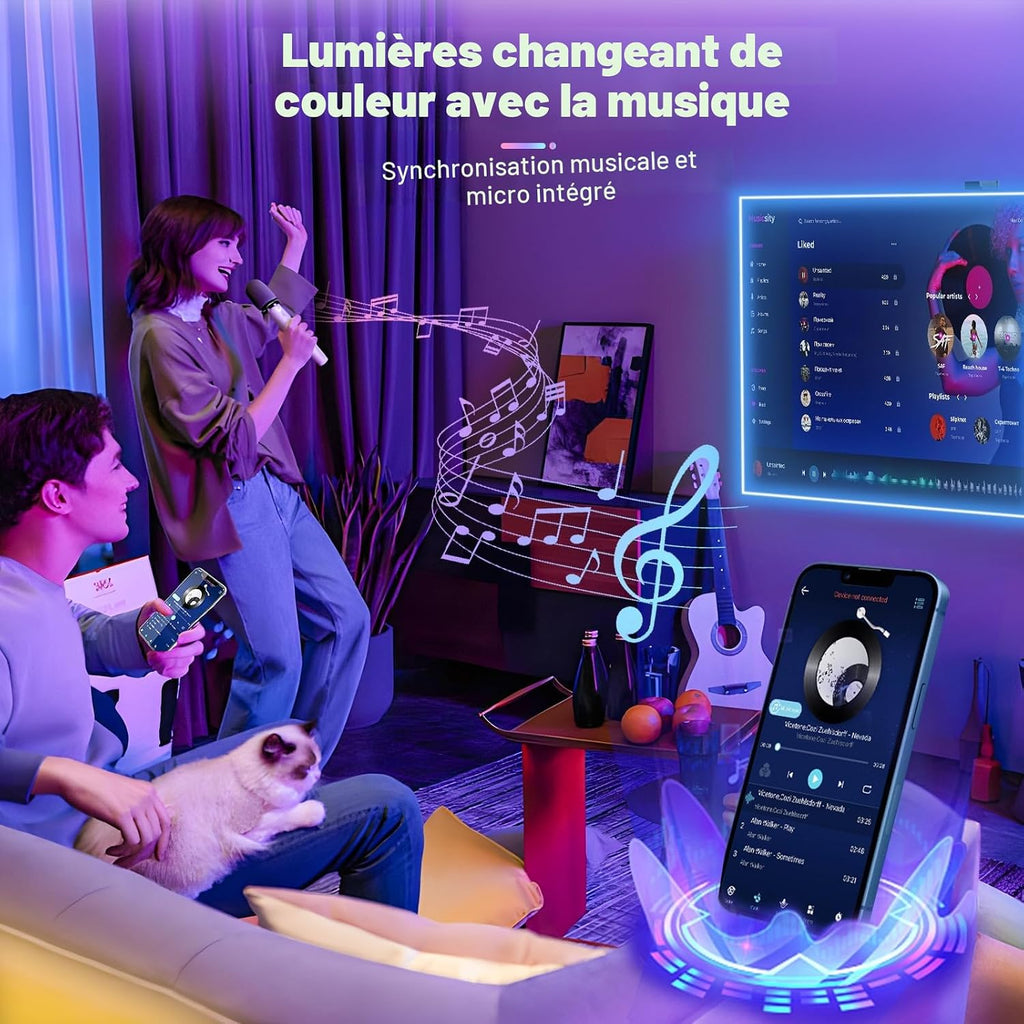 Ruban LED, 10M Ruban LED RGB Flexible pour décoration de chambre, contrôle par application Bluetooth avec synchronisation au rythme de la musique, LED pour salle de jeux, plafond, mariage, fête, cuisine, TV, bureau