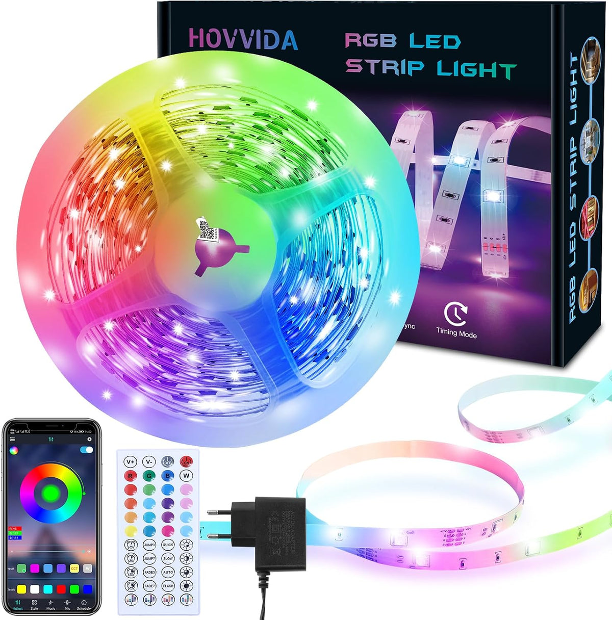 HOVVIDA Ruban LED 5m, LED Chambre, Bande LED, 150 LED, 30 LED/mètre, LED 5m