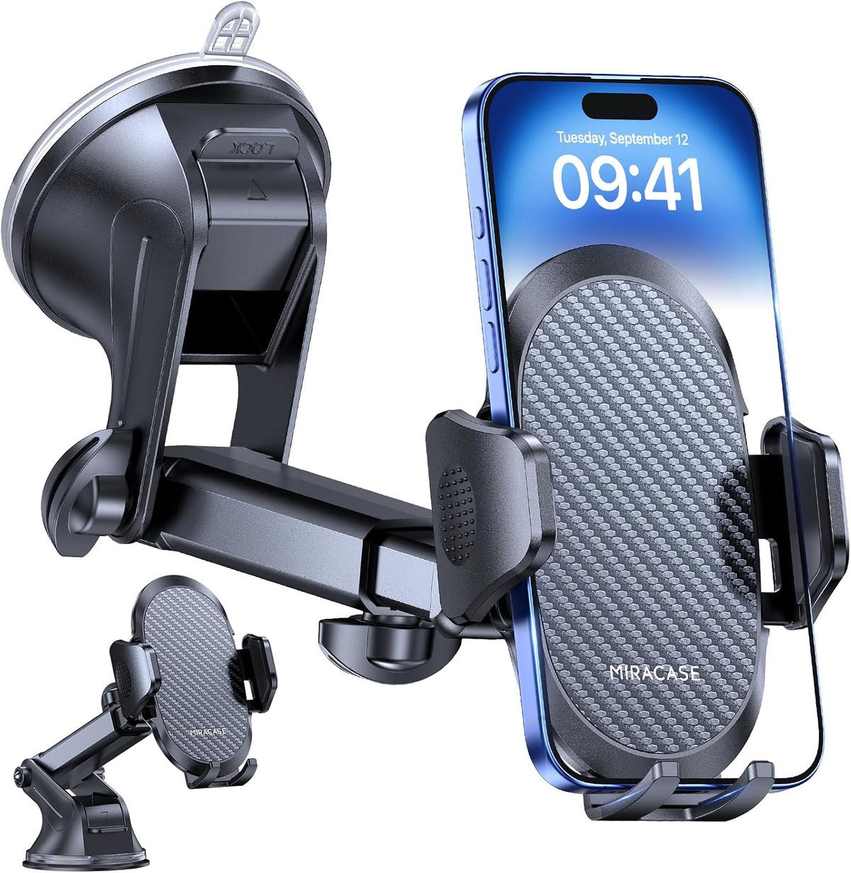 Support téléphone voiture Miracase [Ventouse puissante] porte-téléphone pour tableau de bord, rotation 360°, ventouse portable pour iPhone, compatible avec smartphones de 4 à 7,2 pouces