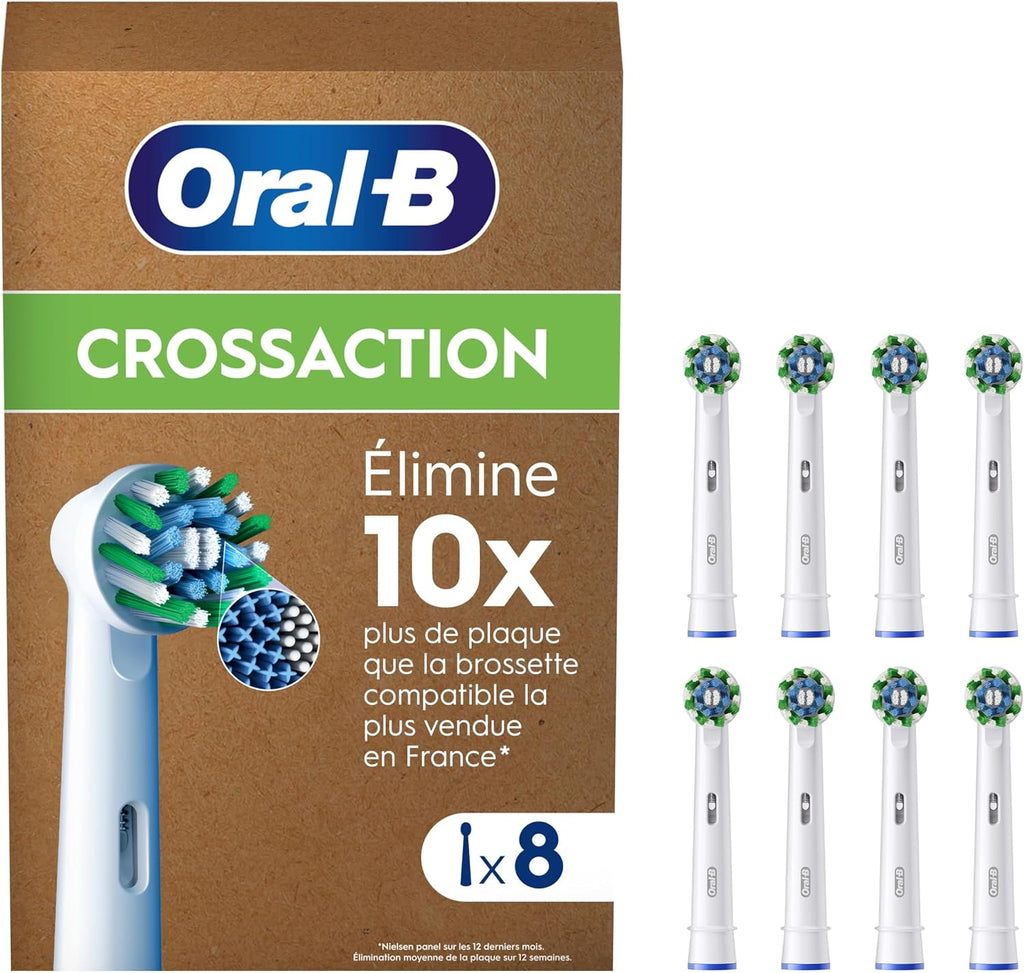 Oral-B Brossettes de rechange Cross Action, lot de 8, Blanches
