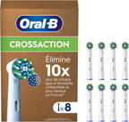 Oral-B Brossettes de rechange Cross Action, lot de 8, Blanches