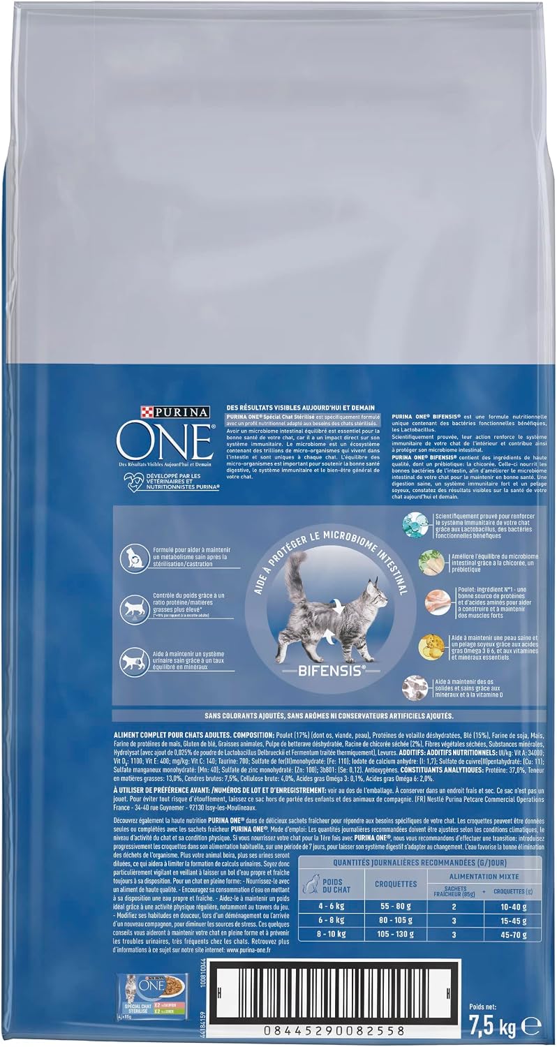 PURINA ONE - Bifensis Croquettes pour chat adulte stérilisé - Sac de 7,5 kg