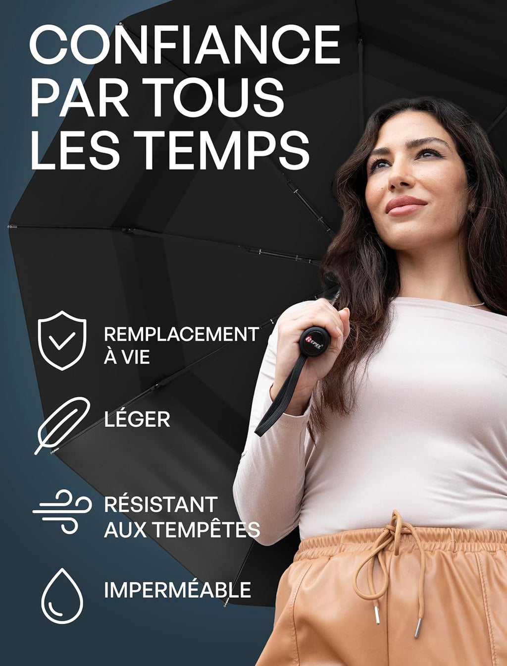 Parapluie Pliant Résistant au Vent Repel - Ouverture Automatique Facile - Parapluie Compact et Durable, Armature en Fibre de Verre Solide, Dôme Imperméable – Se glisse dans un sac à dos ou à main