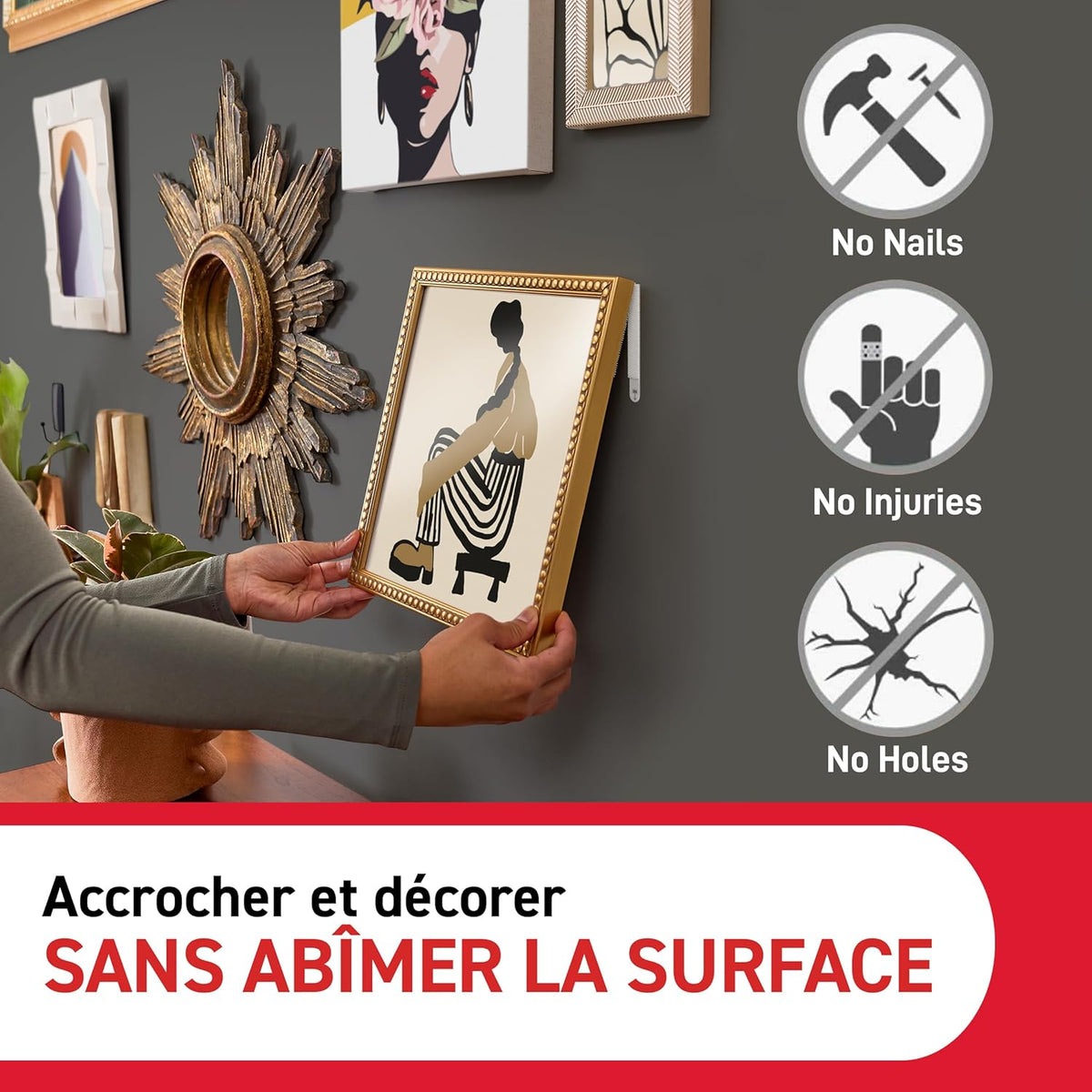 Languettes Accroche-Tableaux Command, modèles moyen et grand, blanc, 8 x 2 G + 8 x 2 M, 32 languettes - Fixation sans dommage