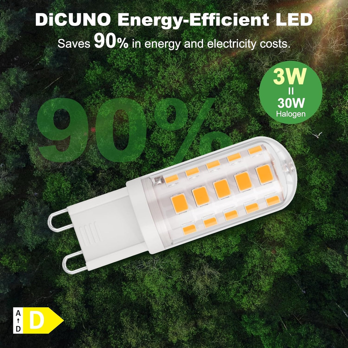 DiCUNO Ampoule LED G9 3W, Équiv. 30W, Blanc chaud 2700K, 410lm, Lot de 6