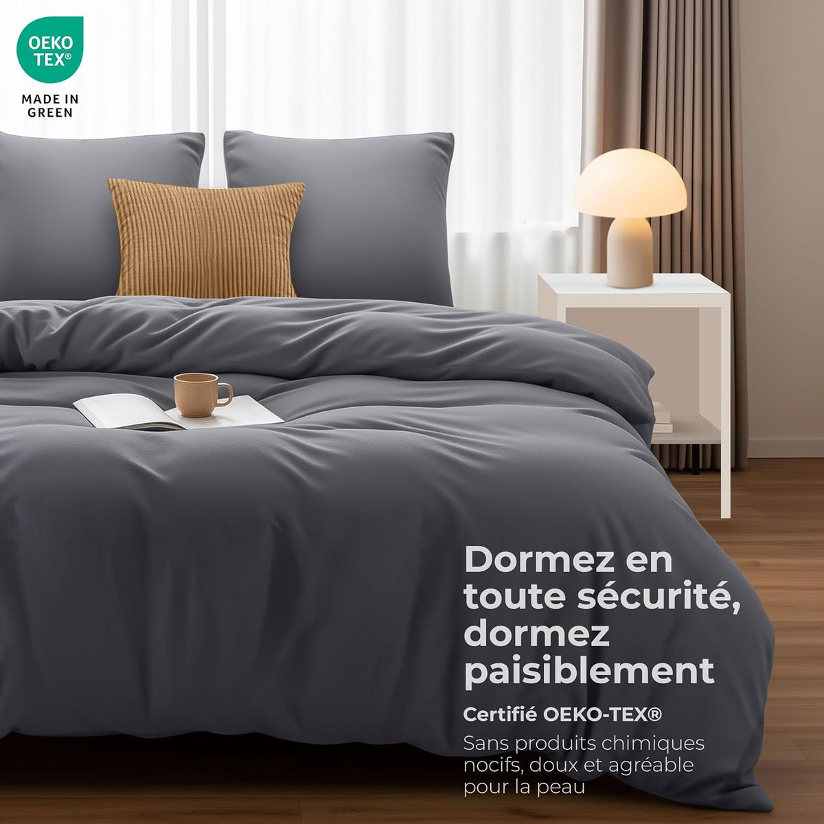 Utopia Bedding Housse de Couette 220x240 cm avec 2 Taies d'oreiller 65x65 cm (Gris) - Parure de lit 220 x 240 cm - Ensembles de Housses de Couette en Microfibre brossée Douce