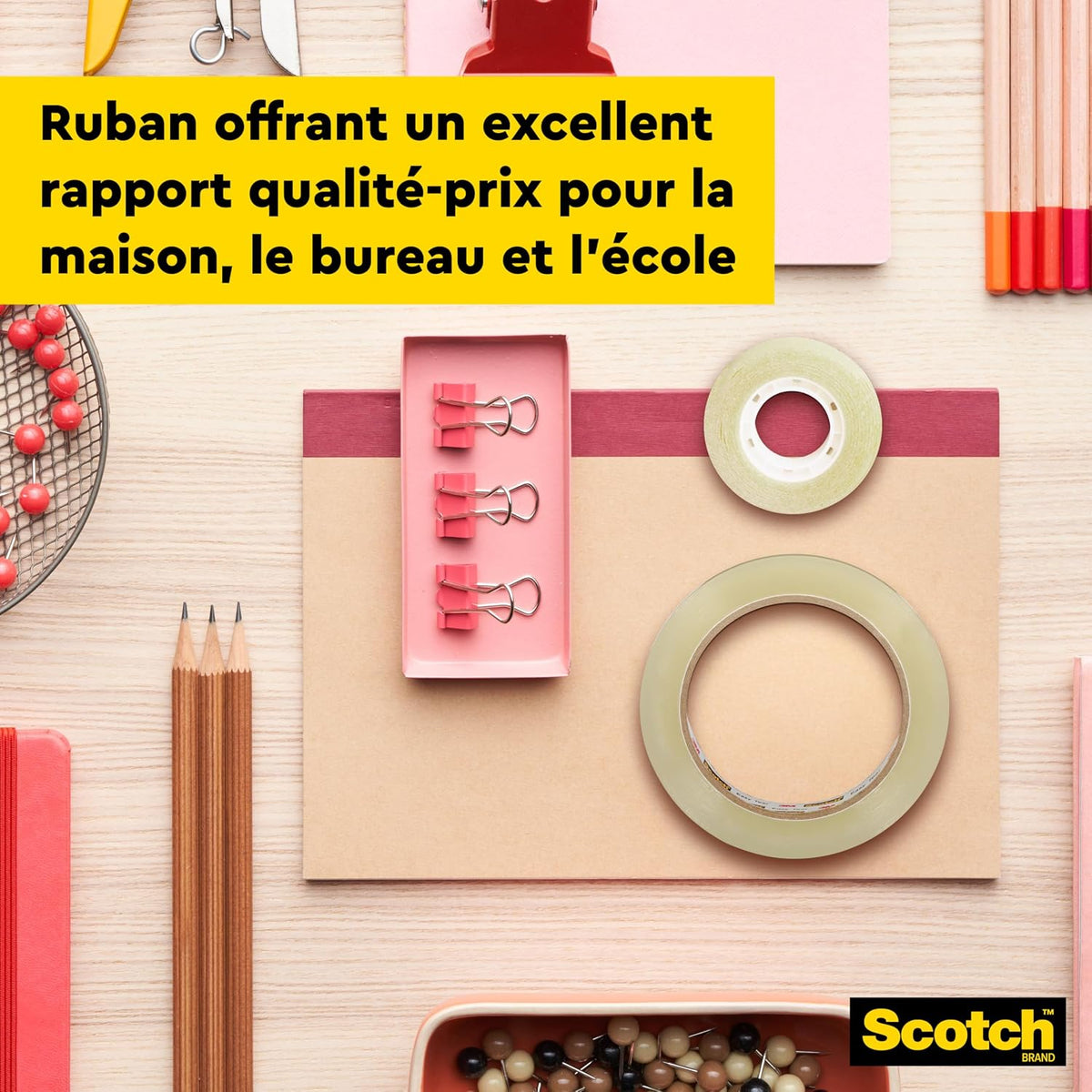 Ruban adhésif transparent Scotch, 8 rouleaux, 19 mm x 33 m - Ruban adhésif transparent à usage général pour l'école, la maison et le bureau (l'emballage peut varier)
