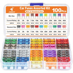 JOREST Lot de 100 fusibles de voiture - 56 mini-fusibles auto + 44 fusibles automobiles standards + 1 extracteur, fusibles pour voiture/camping-car/camion/moto (2A 3A 5A 7,5A 10A 15A 20A 25A 30A 35A 40A)