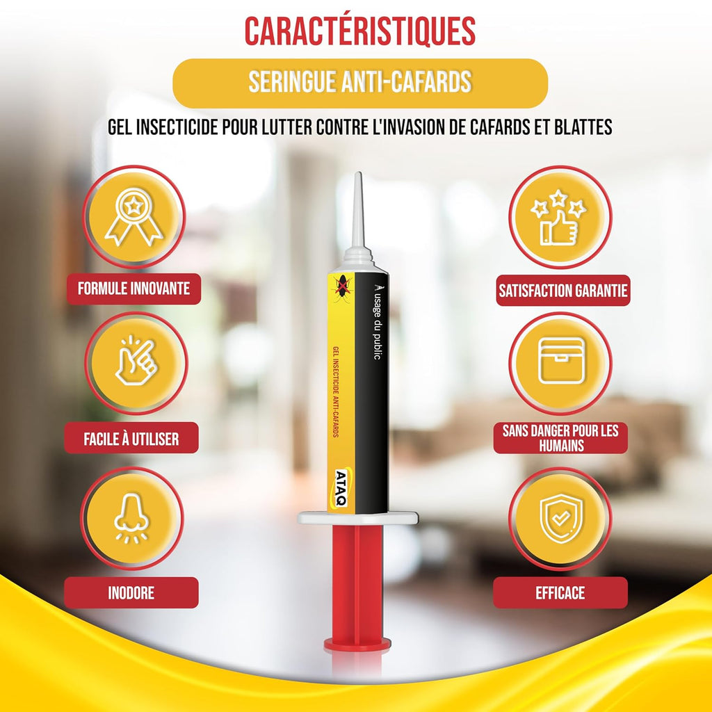 ATAQ - Gel Appât 10g Anti-Cafards Puissant Professionnel - Blattes - Insecticide - Éradicateur Efficace - Élimine Rapidement les Cafards – Formule professionnelle - résultat rapide
