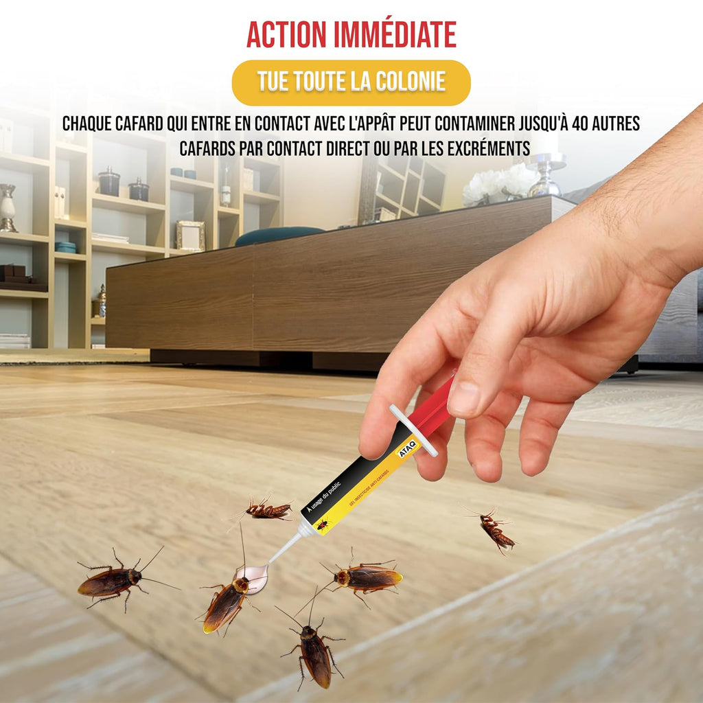 ATAQ - Gel Appât 10g Anti-Cafards Puissant Professionnel - Blattes - Insecticide - Éradicateur Efficace - Élimine Rapidement les Cafards – Formule professionnelle - résultat rapide