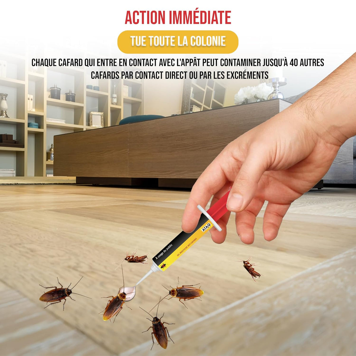 ATAQ - Gel Appât 10g Anti-Cafards Puissant Professionnel - Blattes - Insecticide - Éradicateur Efficace - Élimine Rapidement les Cafards – Formule professionnelle - résultat rapide