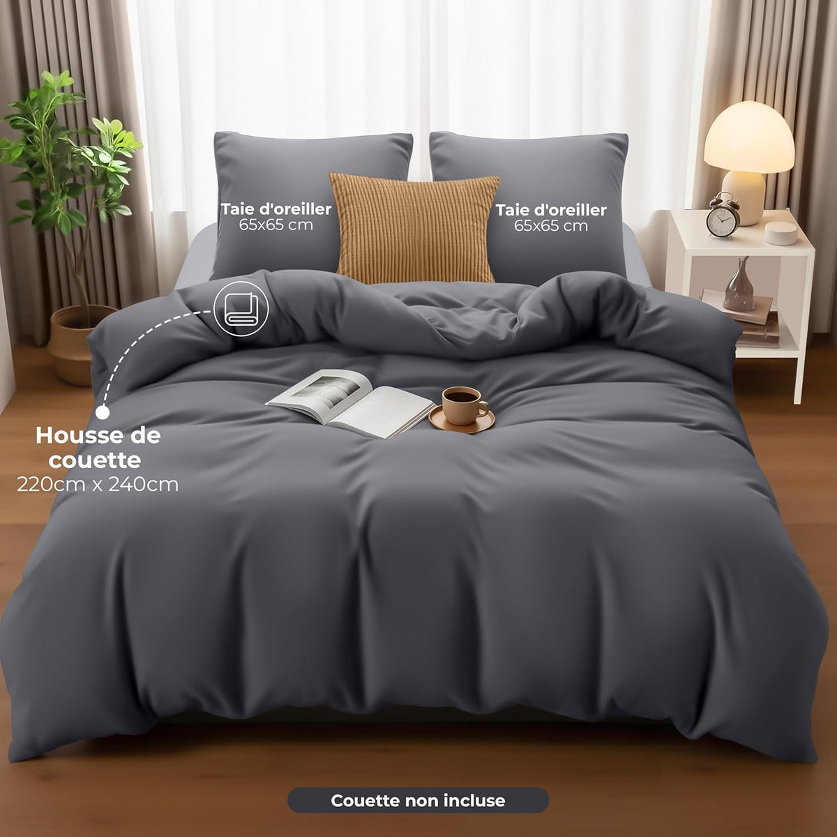 Utopia Bedding Housse de Couette 220x240 cm avec 2 Taies d'oreiller 65x65 cm (Gris) - Parure de lit 220 x 240 cm - Ensembles de Housses de Couette en Microfibre brossée Douce