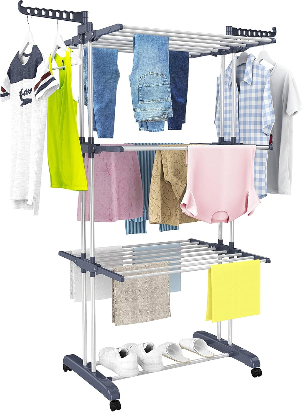 Séchoir à linge intérieur extérieur, 4 niveaux pliable, gris