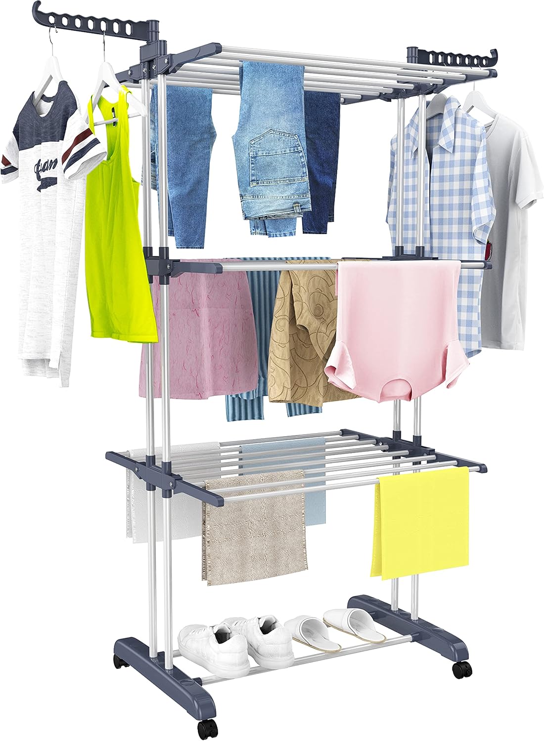Séchoir à linge intérieur extérieur, 4 niveaux pliable, gris