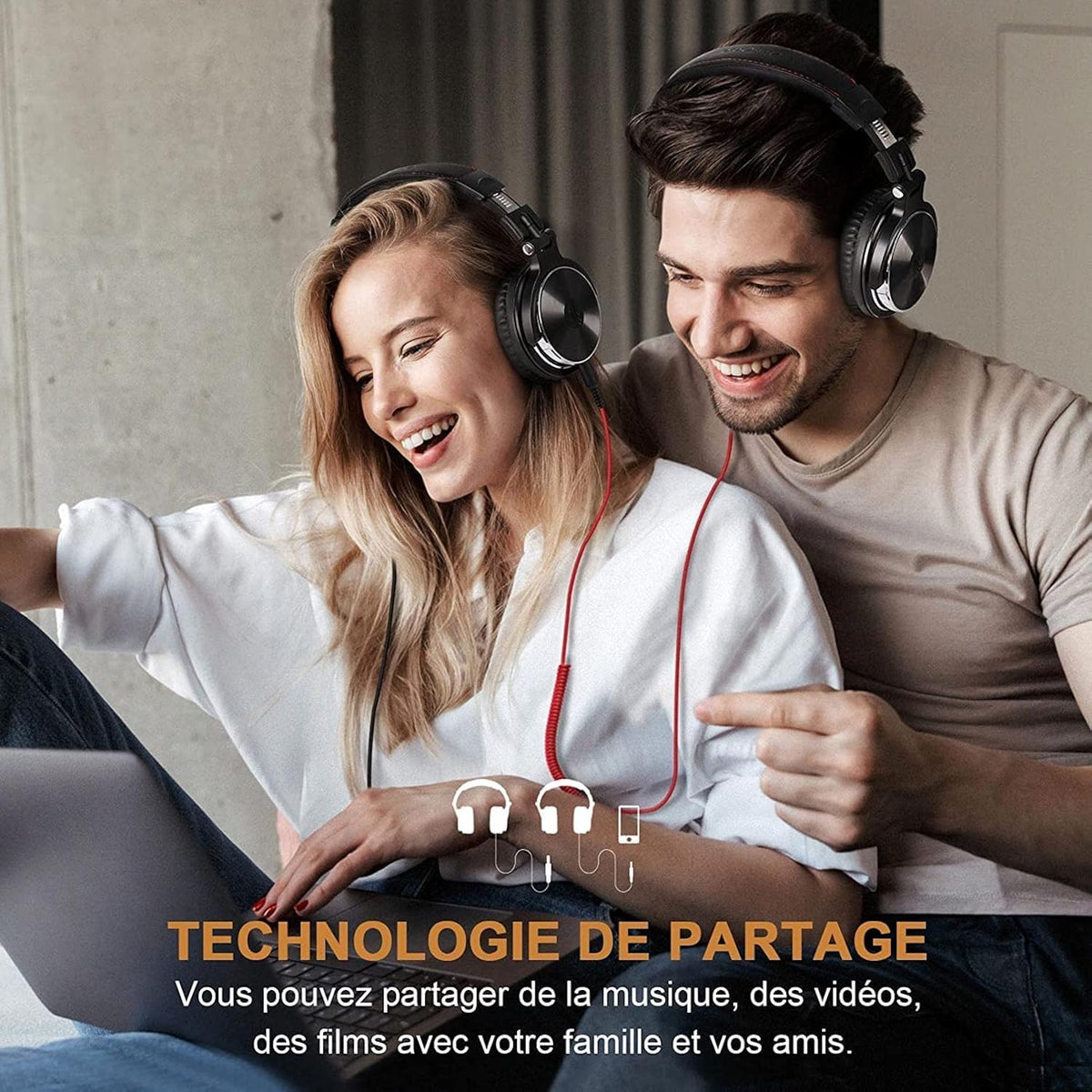 OneOdio Casque Audio Filaire DJ pour Piano et Guitare avec Micro, Audio Hi-Res et Basses Profondes, Casque Léger, Confortable et Pliable avec Share-Port, 2 câbles - Casque pour PC, Studio, Moniteur, AMP Pro-10