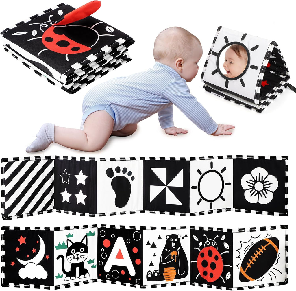 URMYWO Livre Noir et Blanc pour Bébé, Jouet d'Éveil pour Bébé 0-12 Mois, Tummy Time pour Bébé