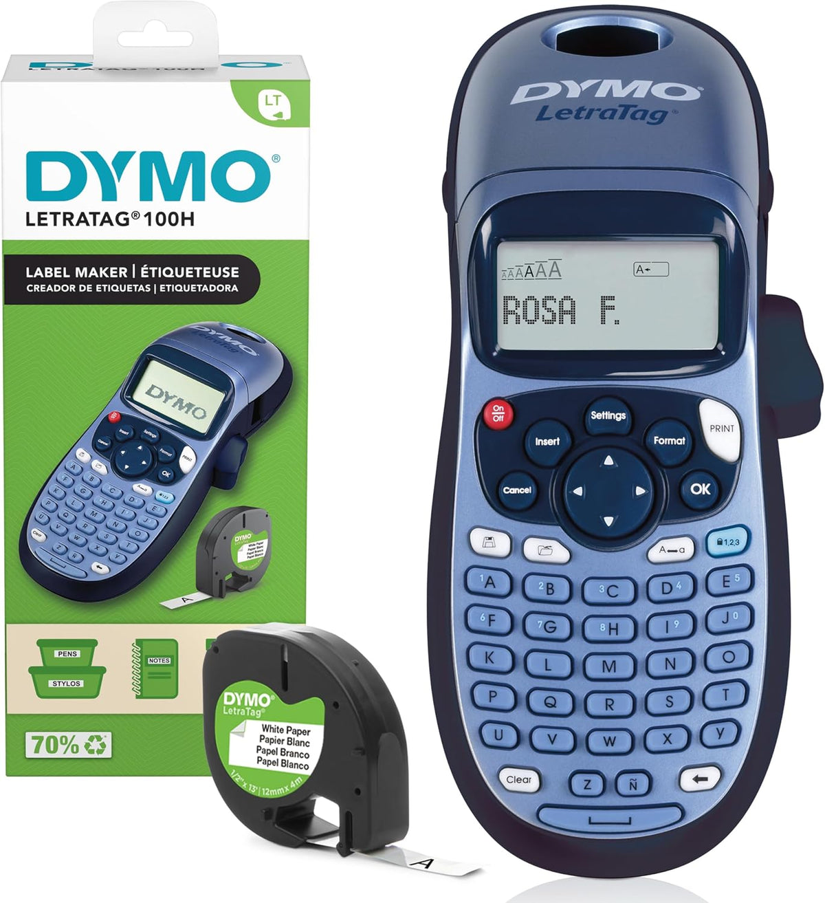 DYMO LetraTag LT-100H Étiqueteuse, Appareil de marquage et 1 ruban, Bleu