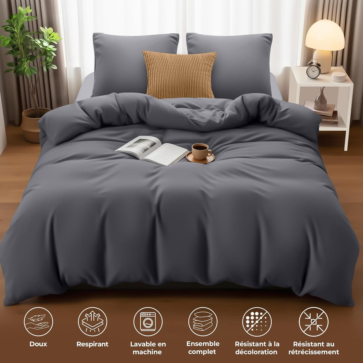 Utopia Bedding Housse de Couette 220x240 cm avec 2 Taies d'oreiller 65x65 cm (Gris) - Parure de lit 220 x 240 cm - Ensembles de Housses de Couette en Microfibre brossée Douce