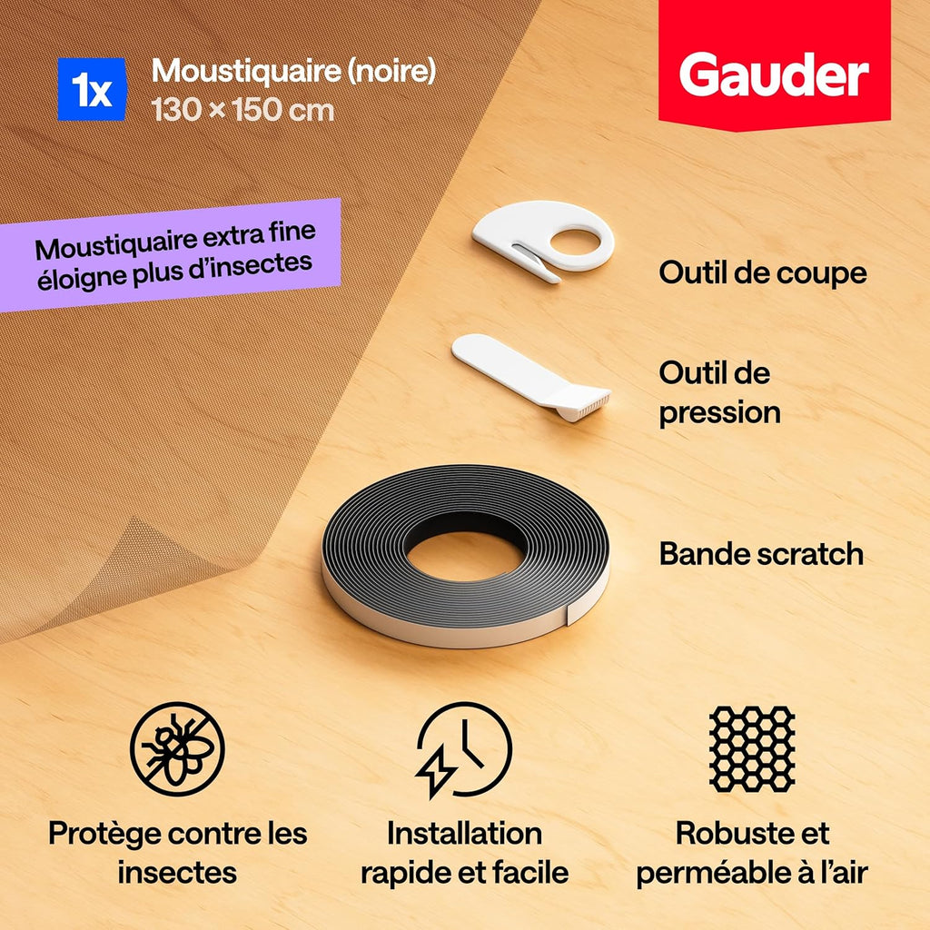 GAUDER Moustiquaire de fenêtre, filet anti-moustique (130x150 cm)