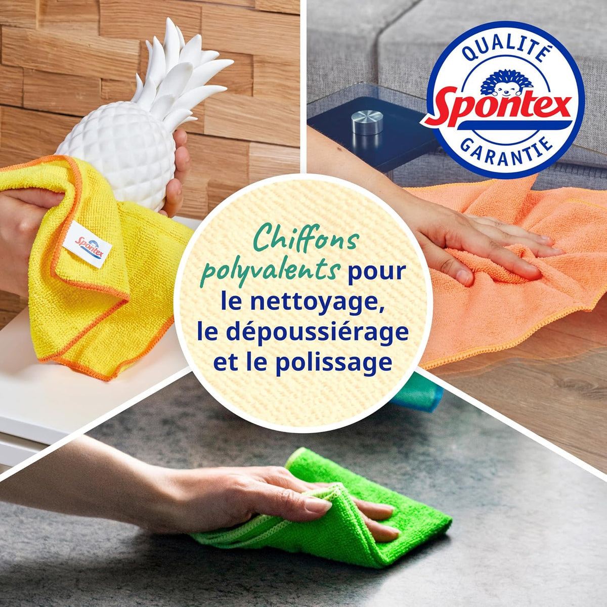 Collection Microfibre Spontex | Chiffons de nettoyage multi-usages, lavables à 40 °C, cuisine et salle de bain | 30 x 30 cm, lot de 8